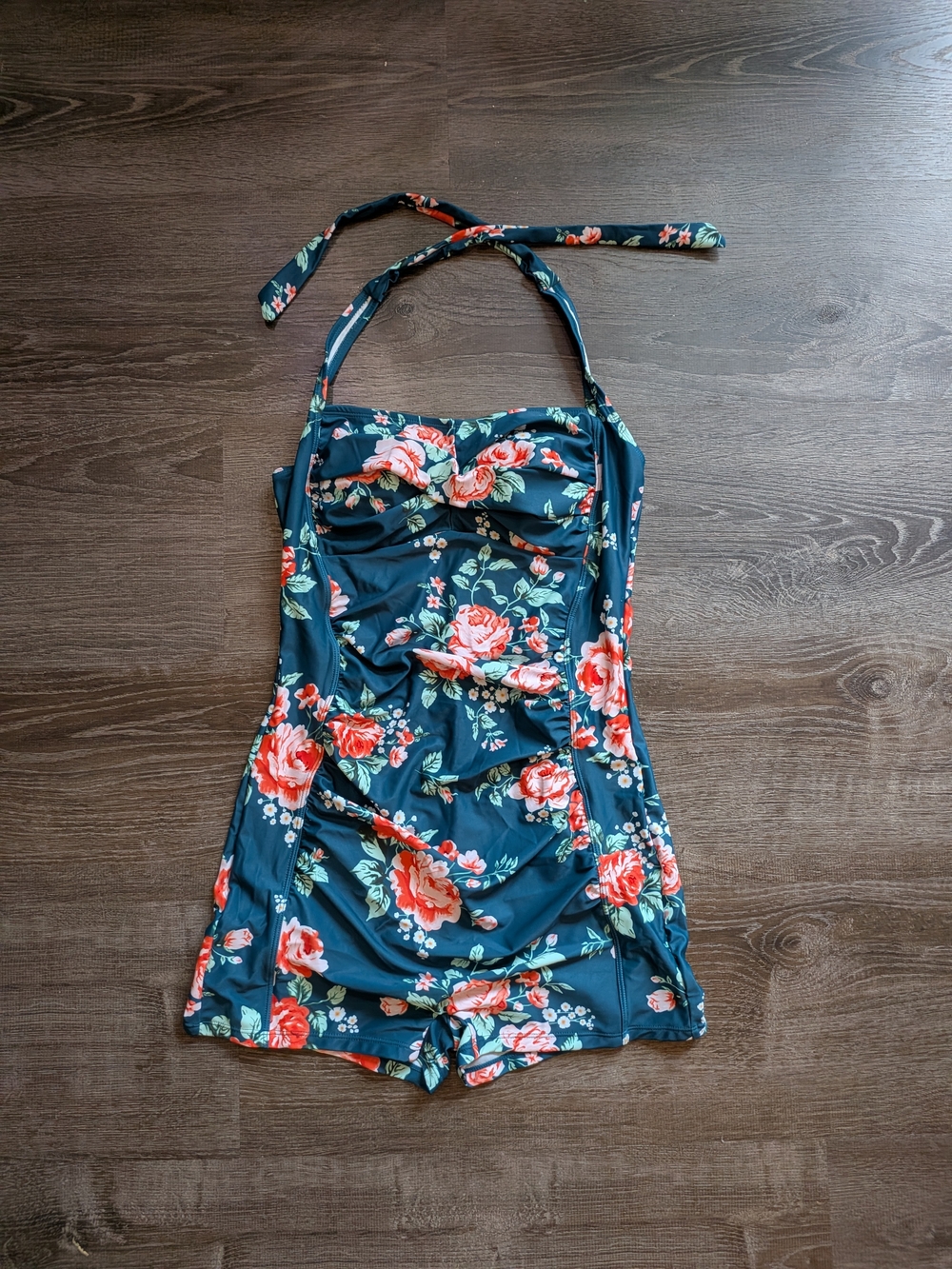 Sea Fancy teal floral one piece swimsuit, vintage retro style sz. Med. New